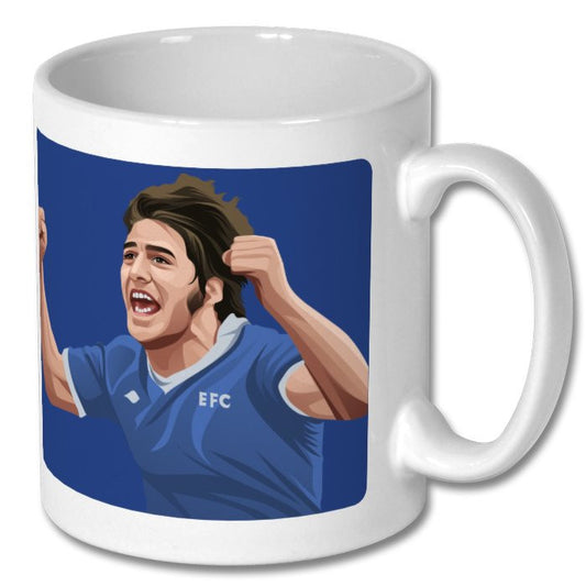 Retrotext Everton Bob Latchford 30 league goals ceramic mug featuring a vibrant illustration of the football legend.