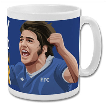 Retrotext Everton Bobby Latchford ceramic mug featuring a blue wraparound illustration of the football legend