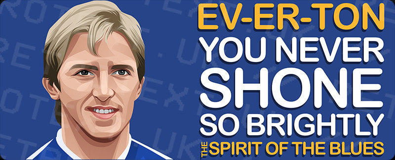 Retrotext Everton Spirit Of The Blues wraparound mug design featuring a player illustration and song lyrics
