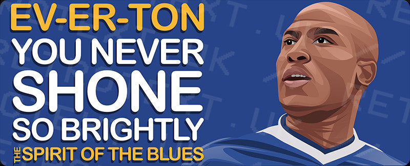 Retrotext Everton Spirit Of The Blues wraparound mug design featuring a player illustration and team chant text