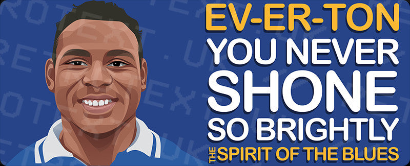 Retrotext Everton Spirit Of The Blues wraparound mug featuring a player illustration and team slogan in blue and gold
