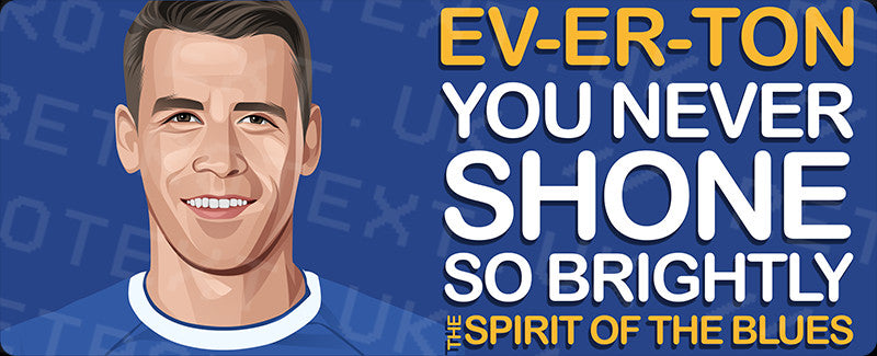 Retrotext Everton Spirit Of The Blues wraparound mug design featuring a player illustration and song lyrics