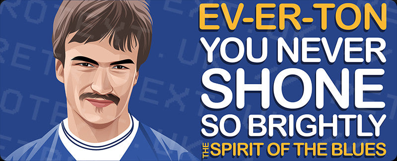 Retrotext Everton Spirit Of The Blues wraparound mug design featuring a player illustration and team slogan