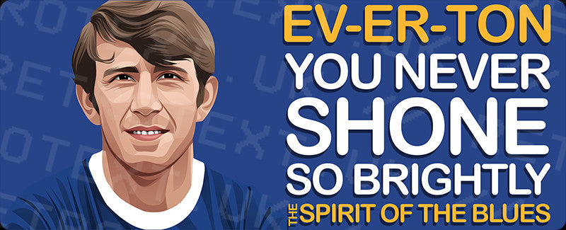 Retrotext Everton Spirit Of The Blues wraparound mug featuring a player illustration and team slogan on blue background