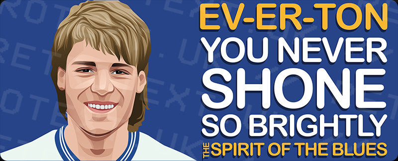 Retrotext Everton Spirit Of The Blues wraparound mug featuring a player illustration and song lyrics on blue background
