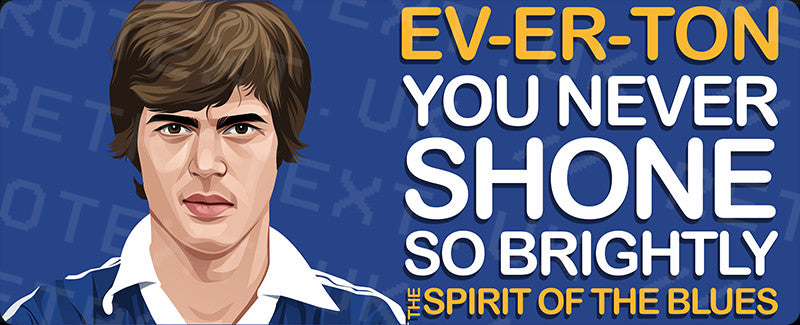 Retrotext Everton Spirit Of The Blues wraparound mug design featuring a player illustration and team slogan