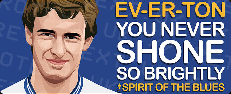 Retrotext Everton Spirit Of The Blues ceramic mug featuring a player illustration and team slogan text