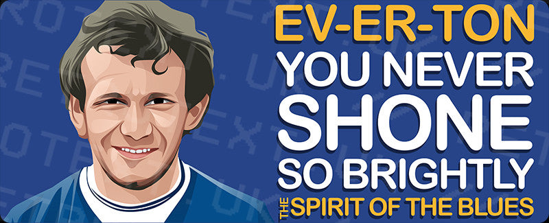 Retrotext Everton Spirit Of The Blues wraparound mug featuring a player illustration and song lyrics on blue background