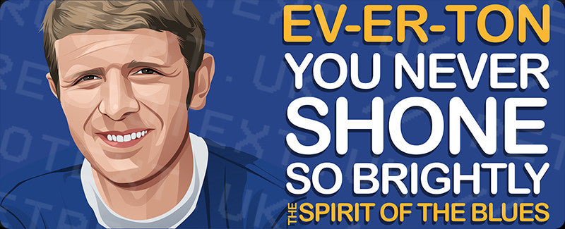 Retrotext Everton Spirit Of The Blues wraparound mug featuring a player illustration and blue typography design