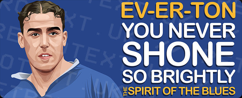 Retrotext Everton Spirit Of The Blues wraparound mug design featuring a player illustration and team lyrics