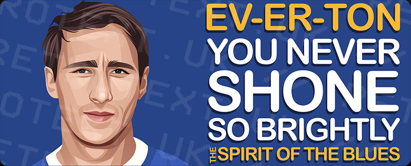 Retrotext Everton Spirit Of The Blues wraparound mug featuring a player illustration and song lyrics on blue background