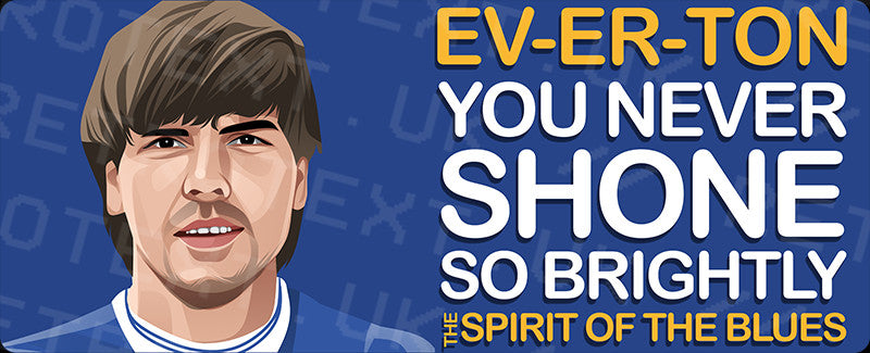 Retrotext Everton Spirit Of The Blues wraparound mug featuring a player illustration and song lyrics on blue background