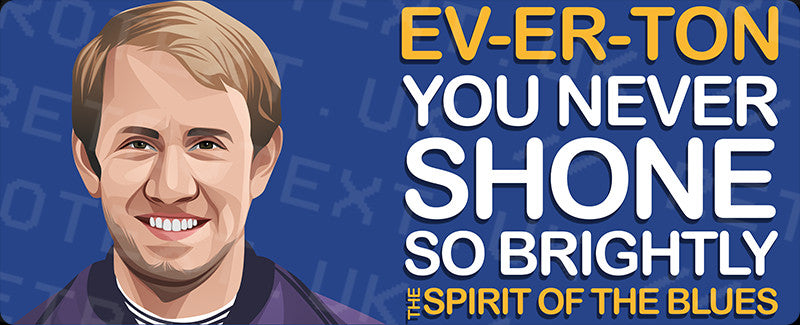 Retrotext Everton Spirit Of The Blues wraparound mug featuring a player illustration and team slogan in blue and gold