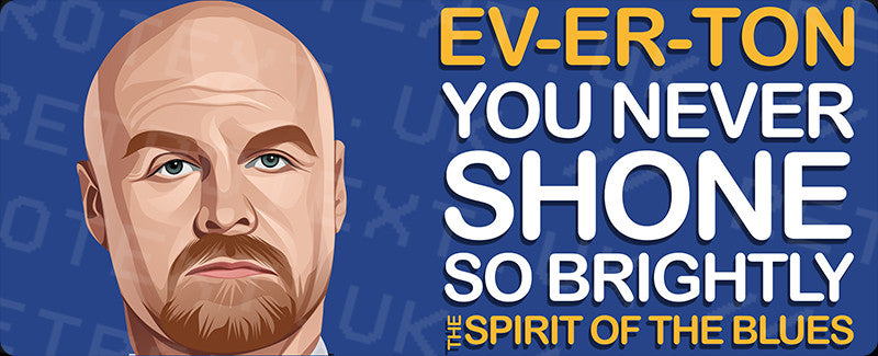 Retrotext Everton Spirit Of The Blues mug design featuring a player illustration and bold yellow and white typography