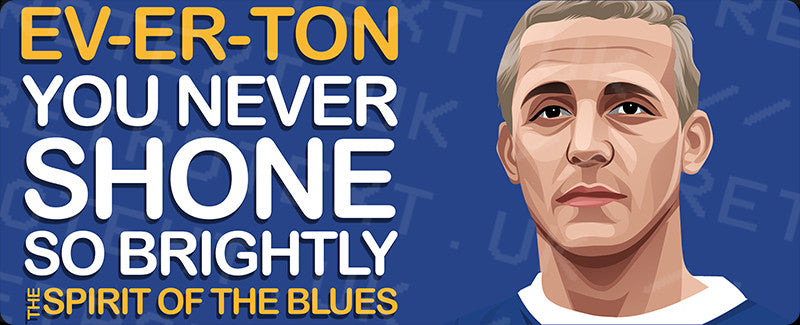 Retrotext Everton Spirit Of The Blues wraparound mug design featuring player portrait and club slogan on blue background