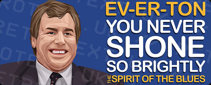 Retrotext Everton Spirit Of The Blues mug design featuring a player illustration and song lyrics on a blue background