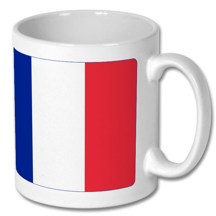Retrotext 11oz glossy white ceramic mug featuring the French flag design commemorating the 1998 World Cup victory.