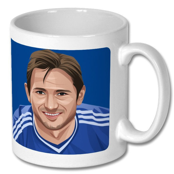 Retrotext Chelsea FC 2007 FA Cup mug featuring a vibrant illustration of Frank Lampard in a blue kit
