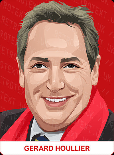 Retrotext personalised Liverpool Legends mug featuring a vibrant illustration of Gerard Houllier on a red background