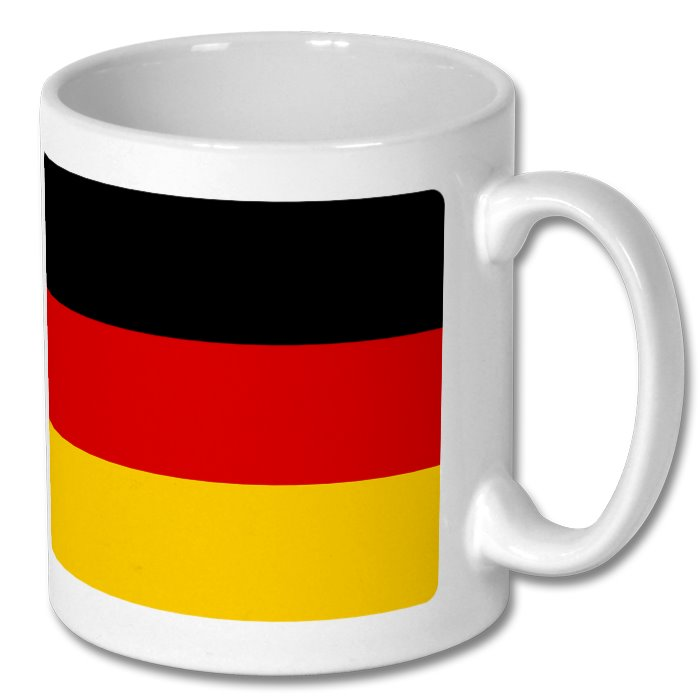 Retrotext 11oz glossy white ceramic mug featuring the German flag design commemorating the 1990 World Cup victory.