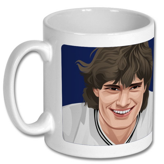Retrotext Tottenham Hotspur 1982 FA Cup winners mug featuring a graphic illustration of Glenn Hoddle