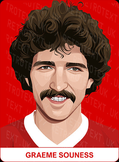Retrotext personalised Liverpool Legends mug featuring a Graeme Souness illustration on a red background