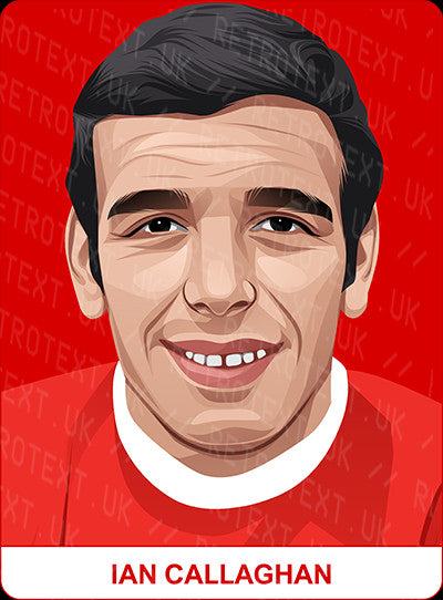 Retrotext personalised Liverpool Legends mug featuring a vibrant illustration of Ian Callaghan on a red background