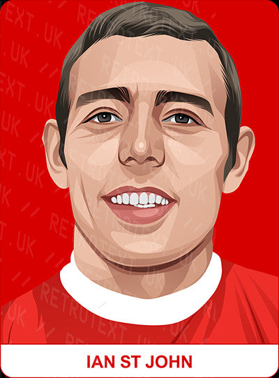 Retrotext personalised Liverpool Legends mug featuring a vibrant illustration of Ian St John on a red background