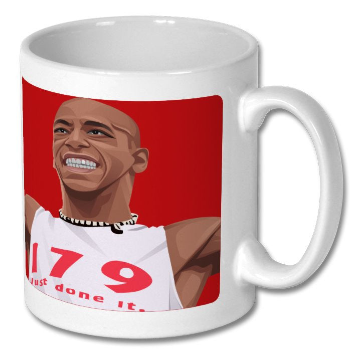 Retrotext Arsenal Ian Wright 179 Just Done It glossy white 11oz ceramic mug featuring a red graphic illustration
