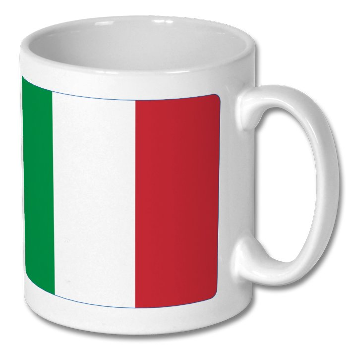 Retrotext 11oz glossy white mug featuring the Italian flag design commemorating the 1982 World Cup victory