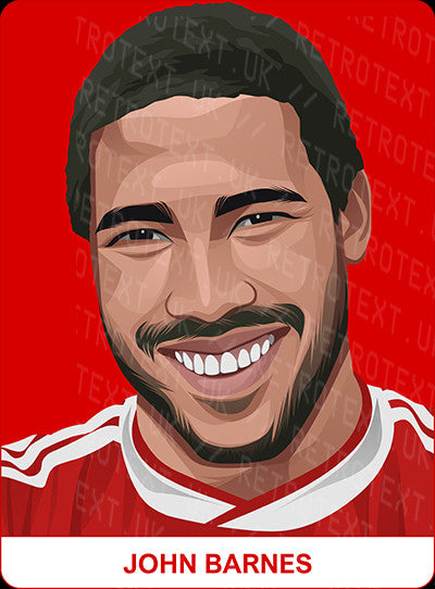 Retrotext personalised Liverpool Legends mug featuring a vibrant illustrated portrait of John Barnes on a red background