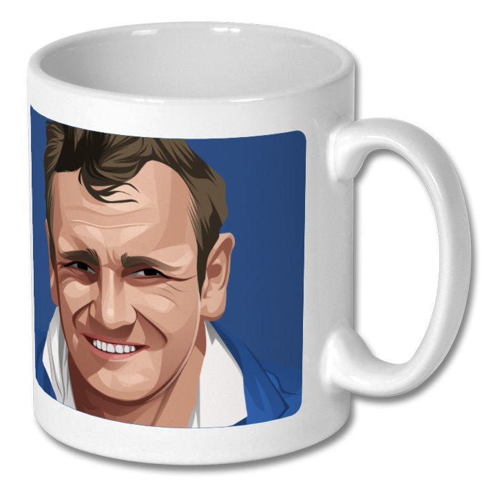 Retrotext Leeds United 1969 Don Revie glossy white 11oz ceramic mug featuring a graphic portrait of the manager
