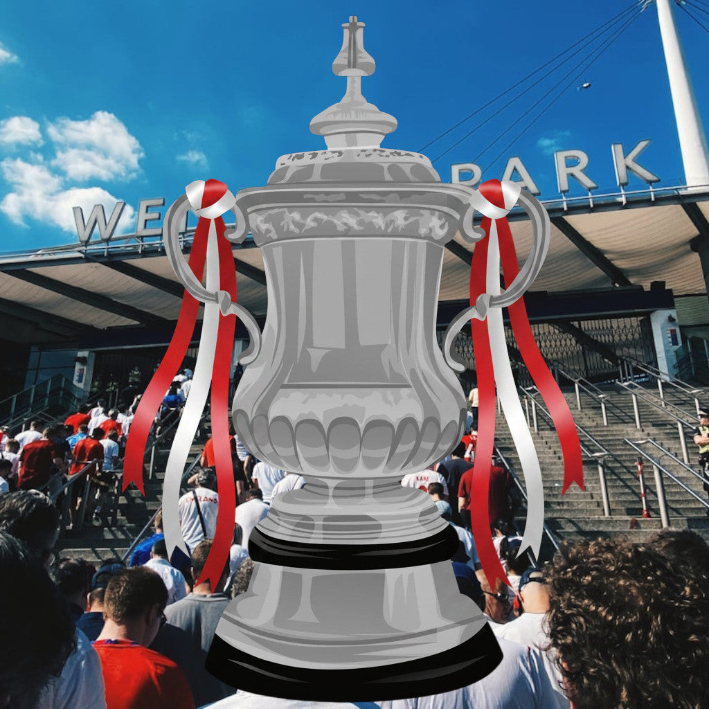 Retrotext Liverpool 1992 FA Cup winners mug featuring a graphic of the silver trophy with red and white ribbons