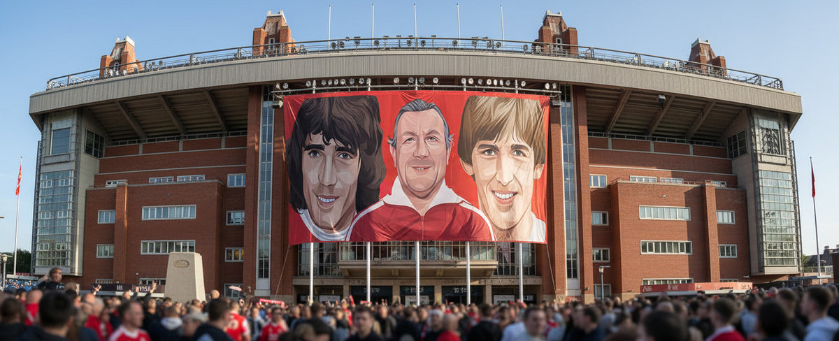 Retrotext Liverpool Keegan Paisley Dalglish mug featuring a wraparound design of the iconic Anfield stadium banner