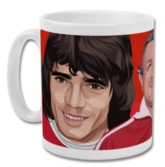 Retrotext Liverpool Keegan and Paisley wraparound mug featuring illustrated portraits on a glossy white 11oz ceramic