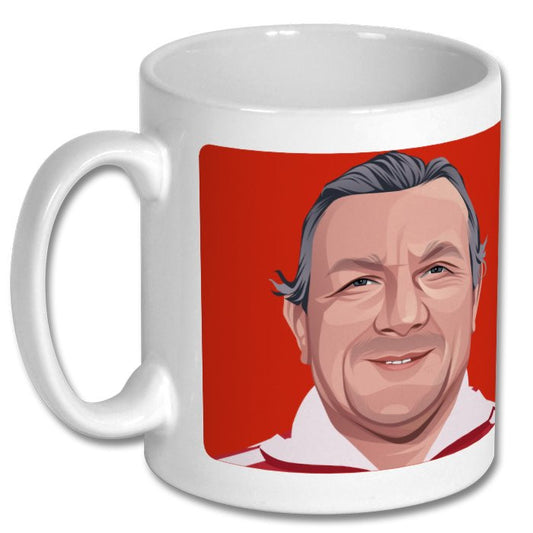 Retrotext Liverpool 1977 European Cup winners ceramic mug featuring a portrait of Kevin Keegan on a red background