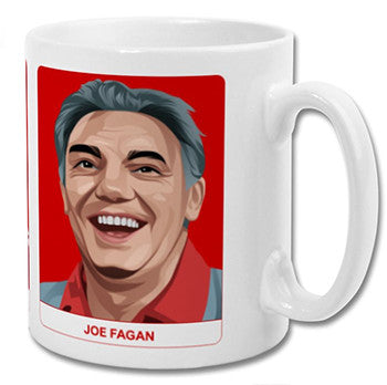 Retrotext personalised Liverpool Legends mug featuring a Joe Fagan illustration on a glossy white 11oz ceramic mug.