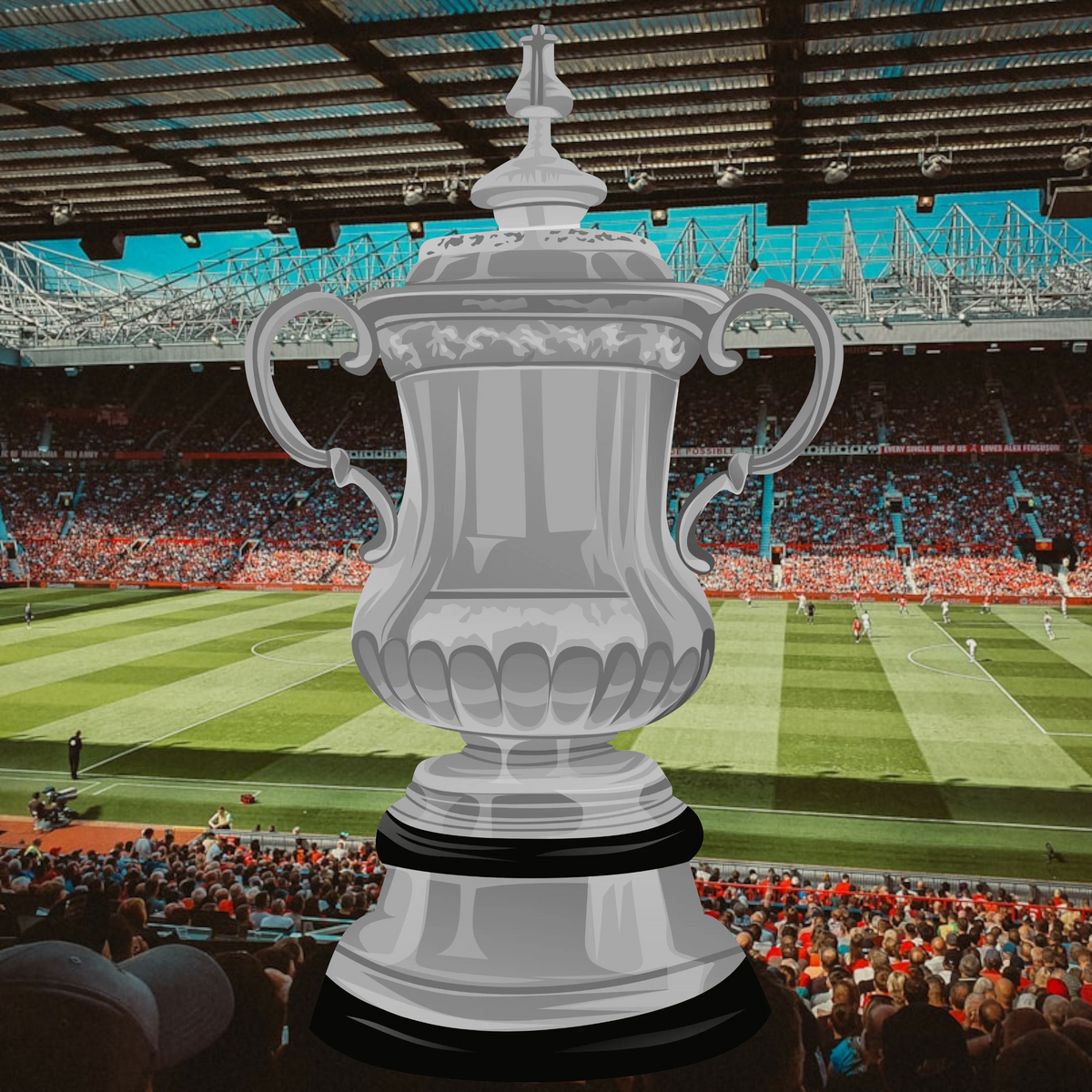 Retrotext Manchester United 2016 FA Cup winners ceramic mug featuring a nostalgic teletext style trophy graphic