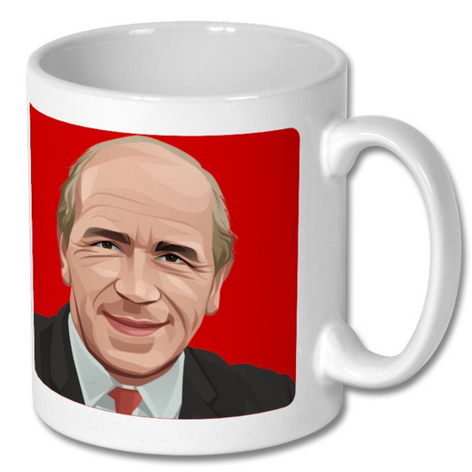 Retrotext Manchester United 1968 European Cup Matt Busby glossy white 11oz ceramic mug with red graphic portrait