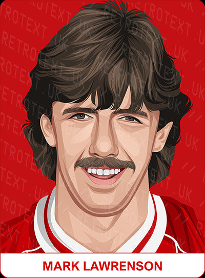 Retrotext personalised Liverpool Legends mug featuring a cartoon illustration of Mark Lawrenson on a red background