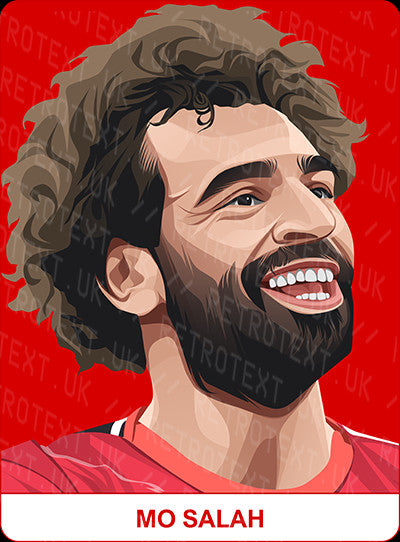 Retrotext personalised Liverpool Legends mug featuring a vibrant illustrated portrait of Mo Salah on a red background