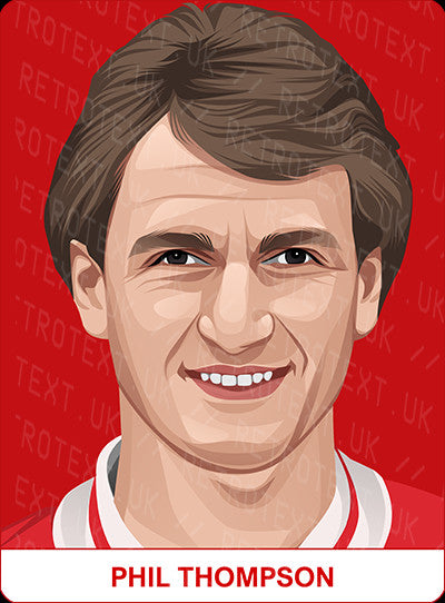 Retrotext personalised Liverpool Legends mug featuring a vibrant illustrated portrait of Phil Thompson on a red background