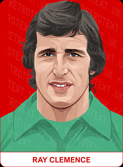 Retrotext personalised Liverpool Legends mug featuring a vibrant illustrated portrait of goalkeeper Ray Clemence