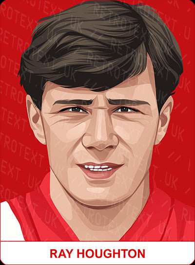 Retrotext personalised Liverpool Legends mug featuring a vibrant illustrated portrait of Ray Houghton on a red background