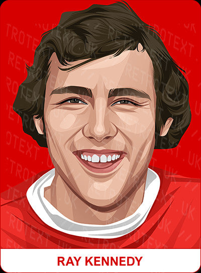 Retrotext personalised Liverpool Legends mug featuring a vibrant illustration of Ray Kennedy on a red background