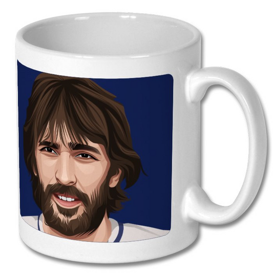 Retrotext Tottenham Hotspur 1981 FA Cup Ricky Villa illustration on a glossy white 11oz ceramic coffee mug
