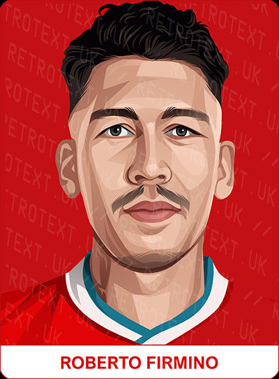 Retrotext personalised Liverpool Legends mug featuring a vibrant illustrated portrait of Roberto Firmino