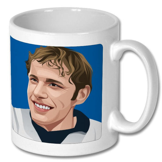 Retrotext 11oz glossy white ceramic mug featuring a Ronnie Radford illustration from the 1972 FA Cup Hereford match