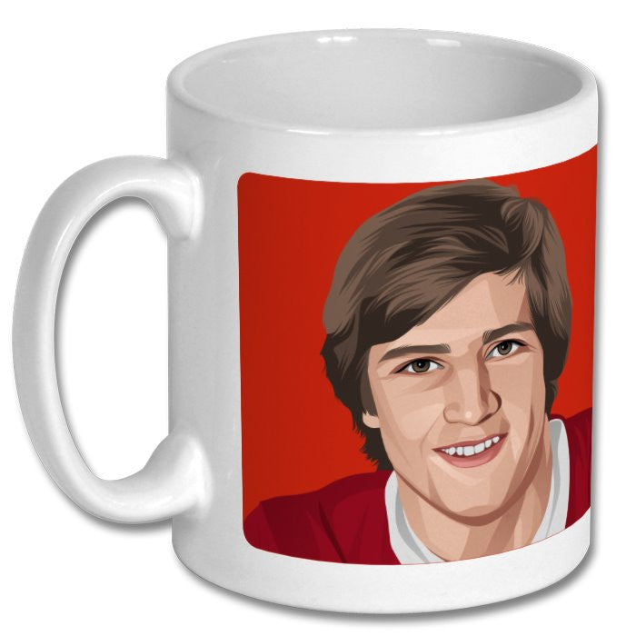 Retrotext glossy white 11oz mug featuring a Ronnie Whelan illustration for the 1982 Liverpool League Cup win.