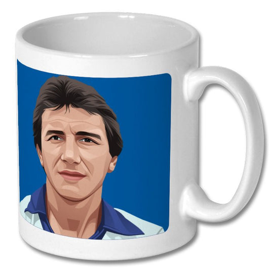 Retrotext Derby County 1975 Champions mug featuring a graphic illustration of club captain Roy McFarland